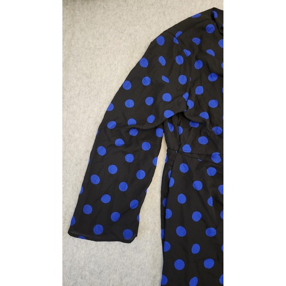 Emma & Michele Dress Womens XL Black Blue Polka Dot Long Sleeve Wrap New - Picture 2 of 12